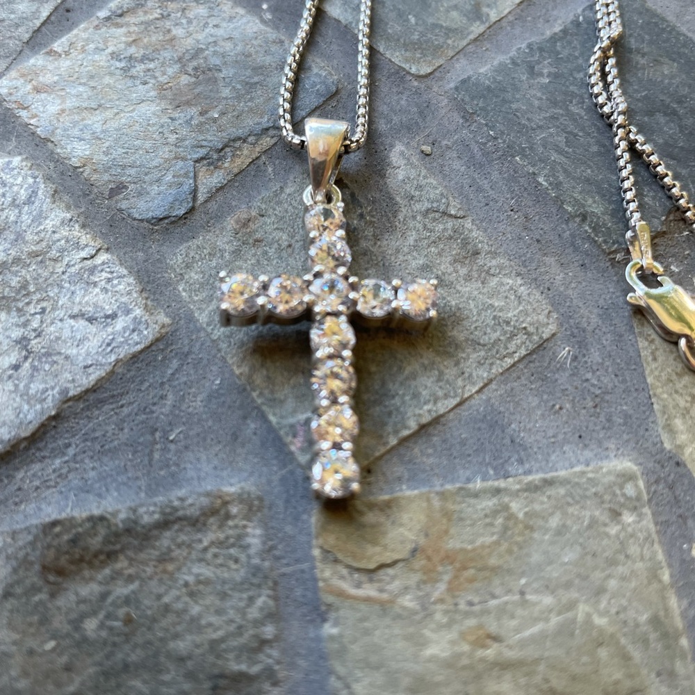 Sterling Silver CZ Cross Chain - Picture 3 of 14